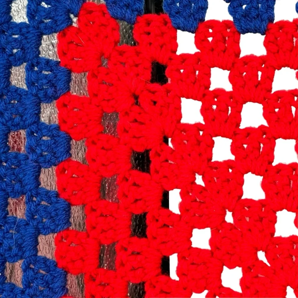 *Beautiful Hand Made Red and Blue Crocheted Blanket
